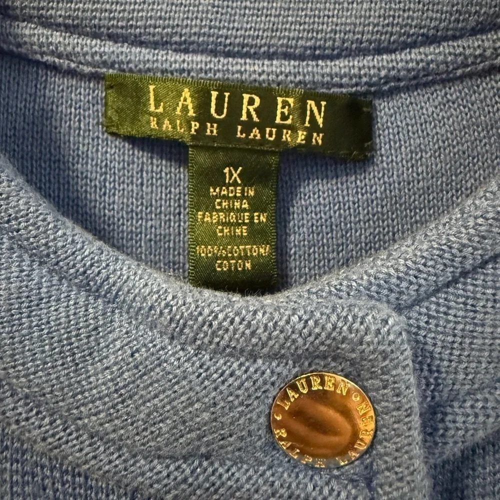 Lauren Ralph Lauren Blue Knit Cardigan Sweater Jacket, Size 1X - Picture 5 of 7
